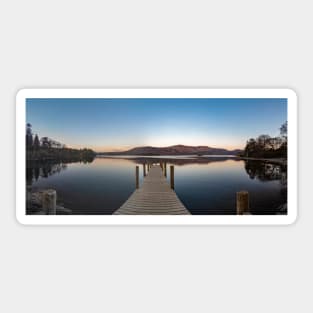 Morning Lake View with Jetty and Mountains Sticker